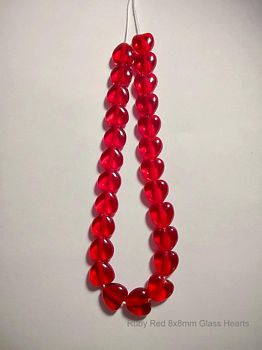 Ruby Red Glass Heart shaped beads
